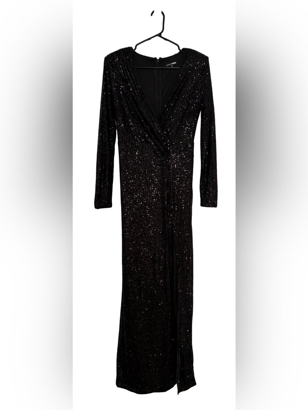 Fashion Nova Black Sequin Long Sleeve Evening Gown